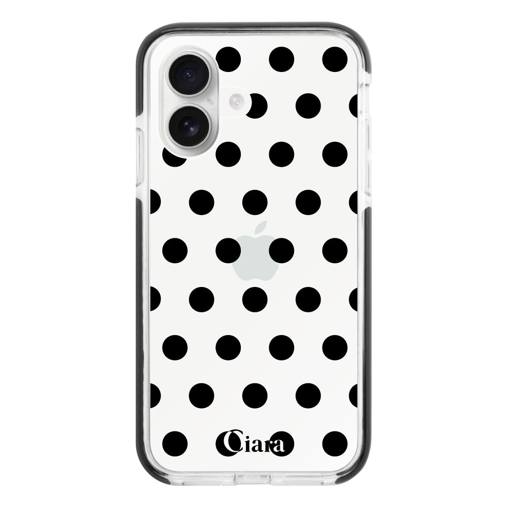 iPhone16 クッションバンパー 耐衝撃クリアケース ドット ブラック