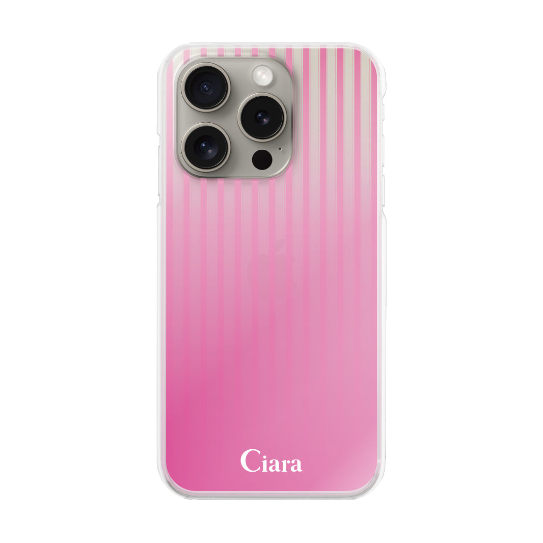 iPhone15Pro ハイブリッド クリアケース グラデーションストライプ ピンク