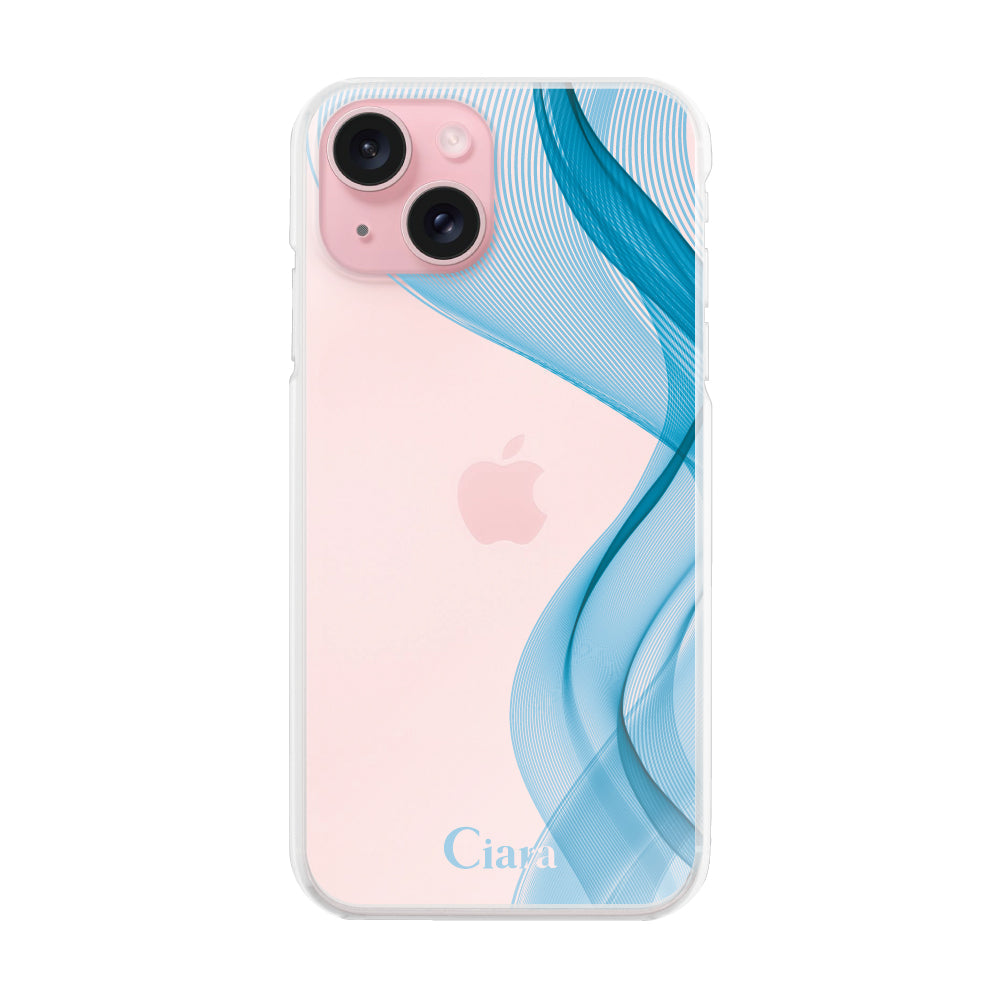 iPhone15 ハイブリッド クリアケース シアーリボン ブルー