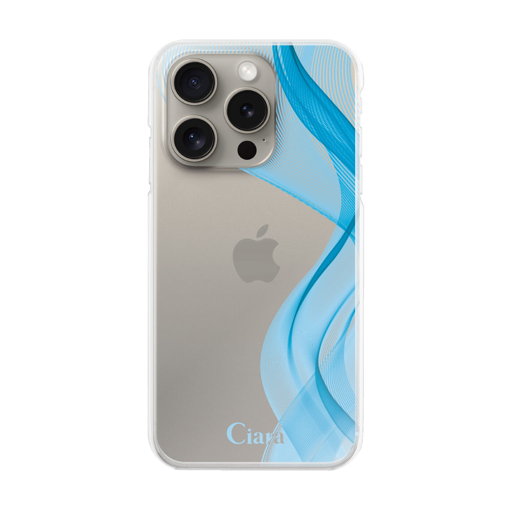iPhone15Pro ハイブリッド クリアケース シアーリボン ブルー