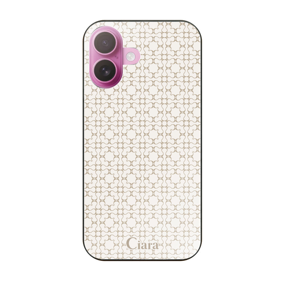 iPhone16 ガラス 強化ガラスケース シアラマカダムフルパターン ベージュ