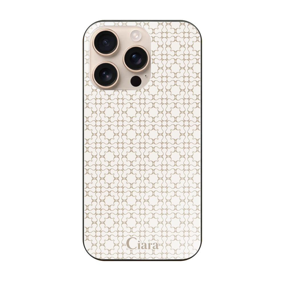 iPhone16Pro ガラス 強化ガラスケース シアラマカダムフルパターン ベージュ