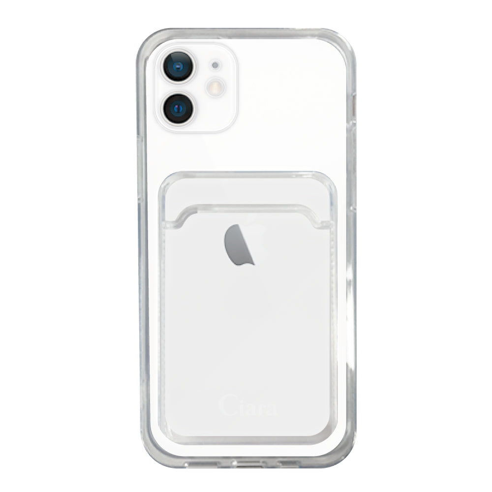 iPhone12 TPU カード収納クリアケース ロゴ ホワイト