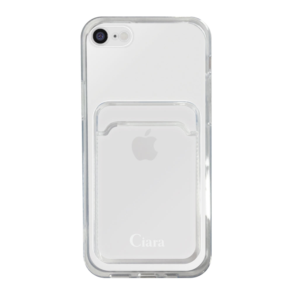 iPhoneSE2/SE3 TPU カード収納クリアケース ロゴ ホワイト