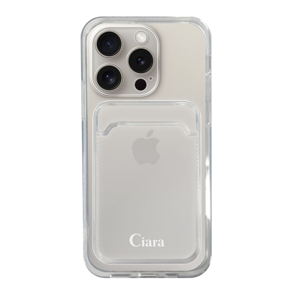 iPhone15Pro TPU カード収納クリアケース ロゴ ホワイト