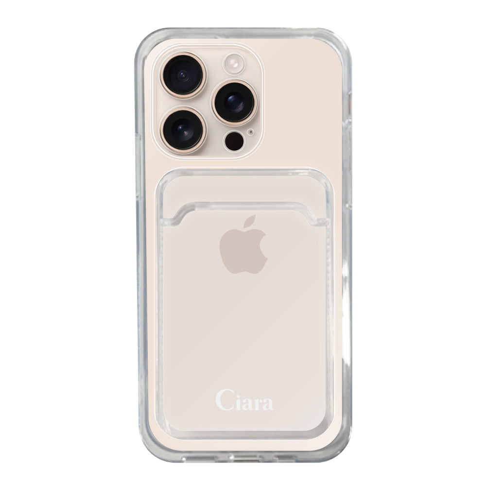 iPhone16Pro TPU カード収納クリアケース ロゴ ホワイト