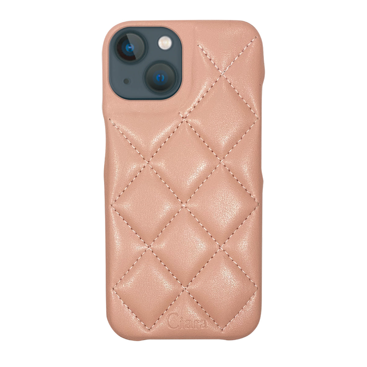 iPhone13mini キルティングPU レザーケース ロゴ ピンク