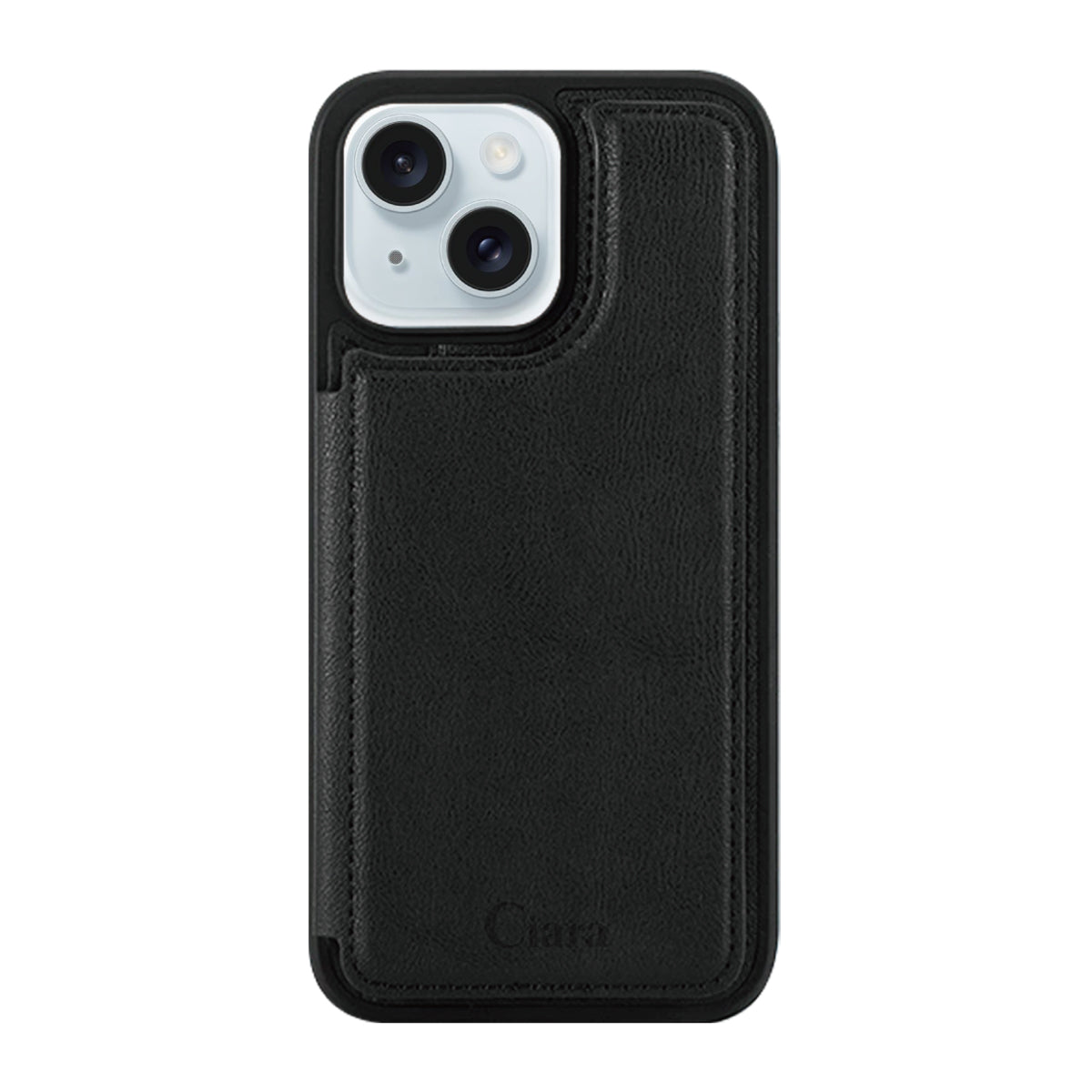 iPhone15Plus/14Plus カード収納付きバックフリップ手帳型 カード収納ケース ロゴ ブラック