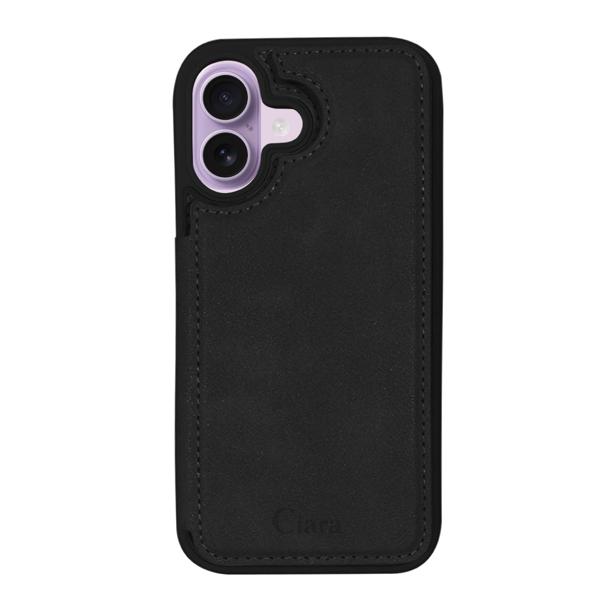 iPhone17 カード収納付きバックフリップ手帳型 カード収納ケース ロゴ ブラック
