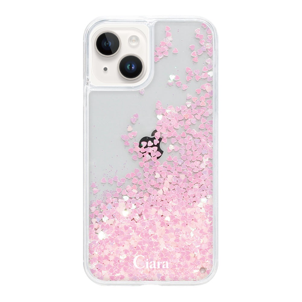 iPhone14 グリッター オイルクリアケース ロゴ ピンク