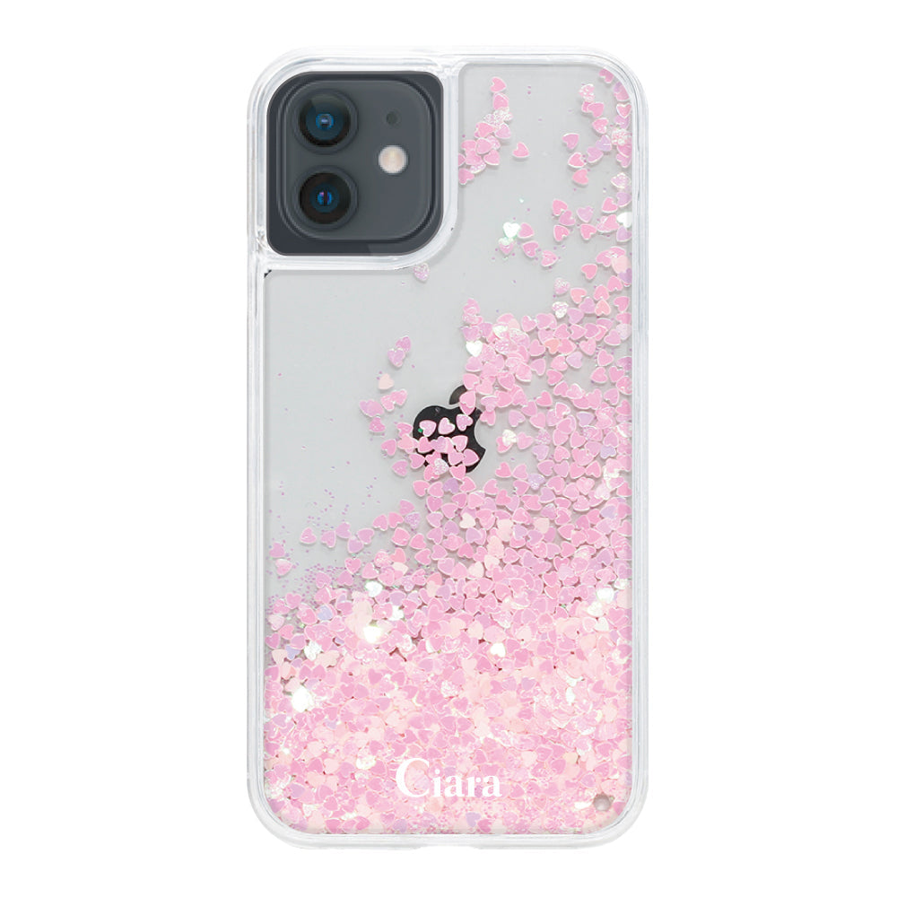 iPhoneXR グリッター オイルクリアケース ロゴ ピンク