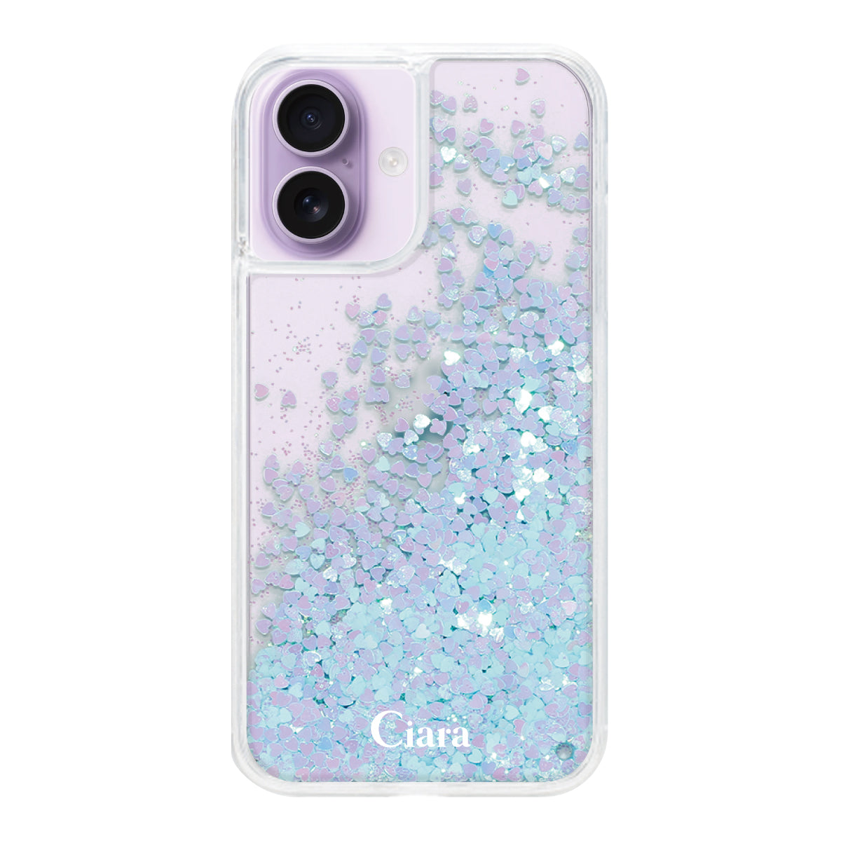 iPhone17 グリッター オイルクリアケース ロゴ ブルー
