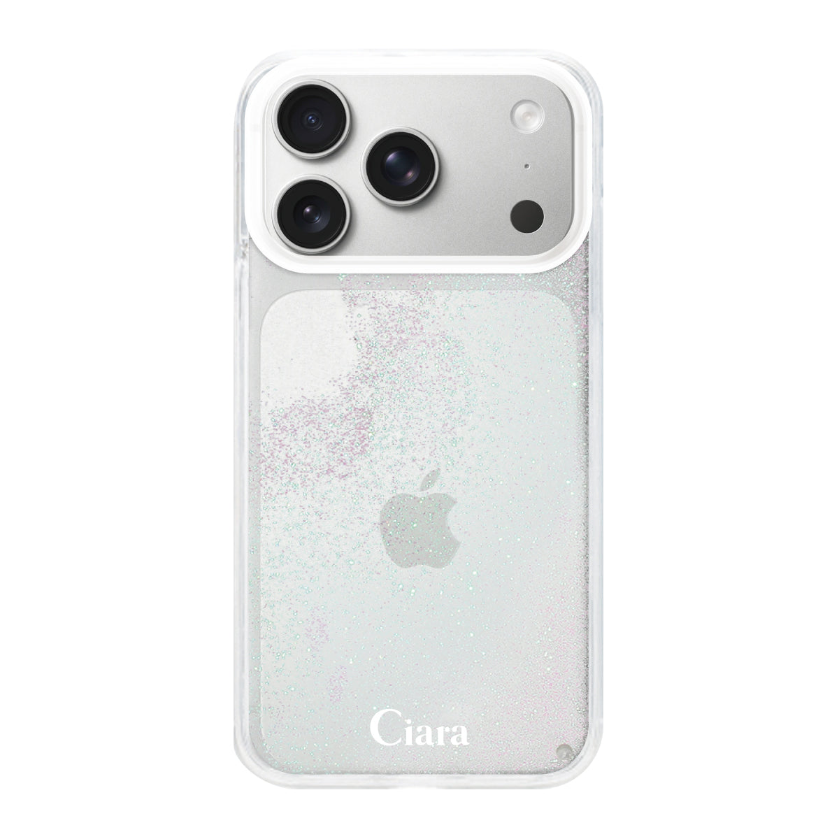 iPhone17Pro グリッター オイルクリアケース ロゴ ホワイト