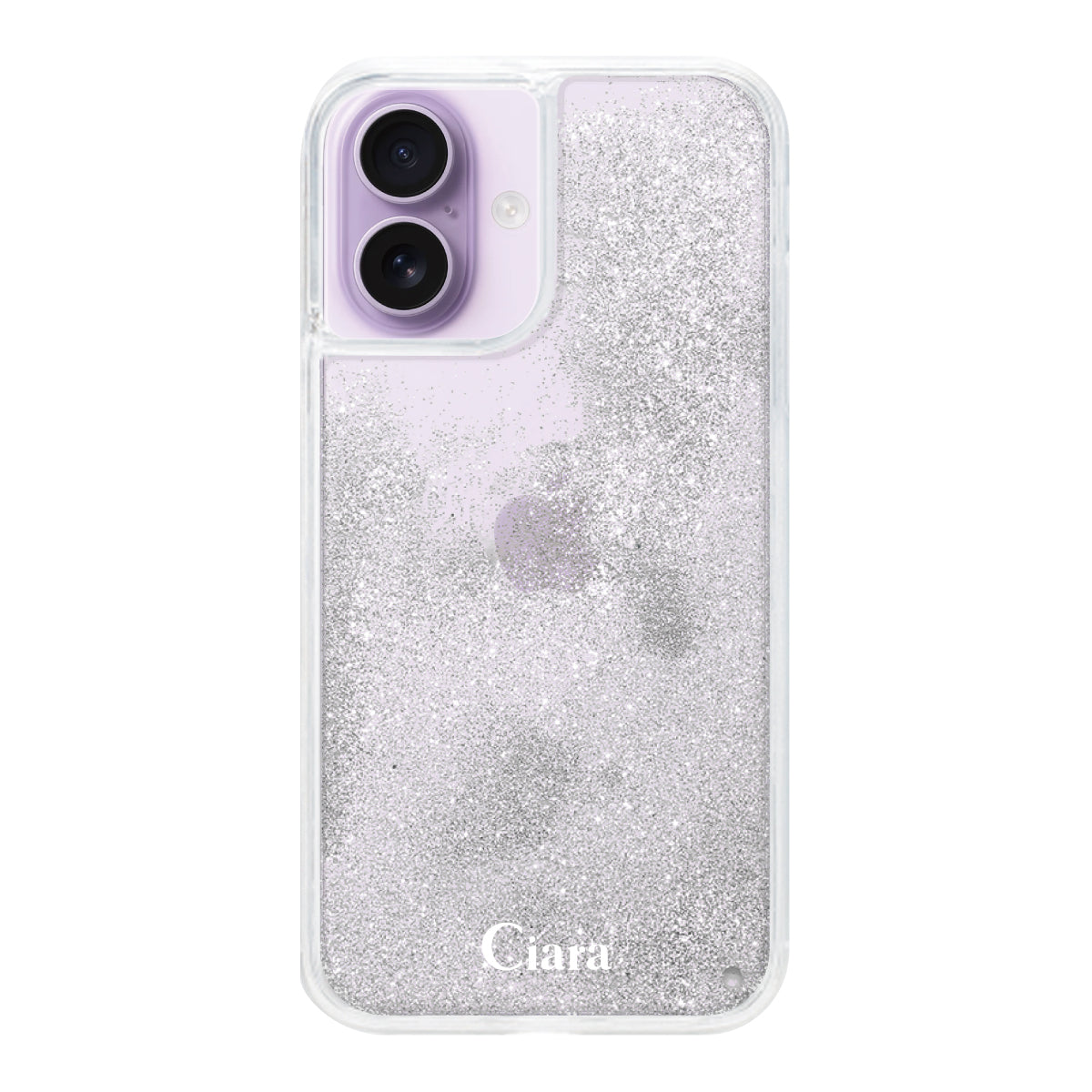 iPhone17 グリッター オイルクリアケース ロゴ シルバー