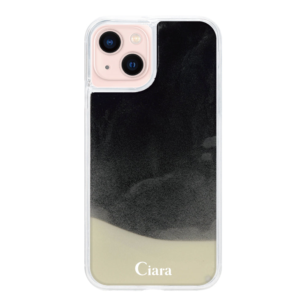 iPhone13ケース ネオンサンド オイルケース ロゴ ホワイト/ブラック