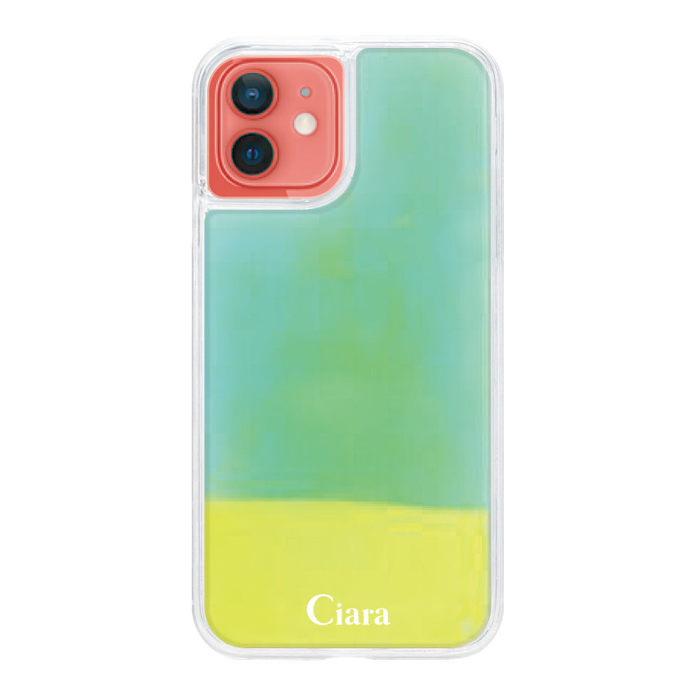 iPhone11ケース ネオンサンド オイルケース ロゴ イエロー/グリーン