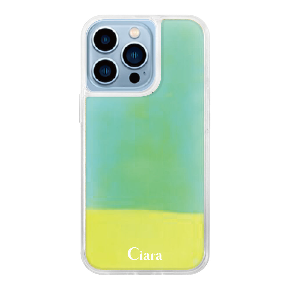 iPhone13ProMaxケース ネオンサンド オイルケース ロゴ イエロー/グリーン