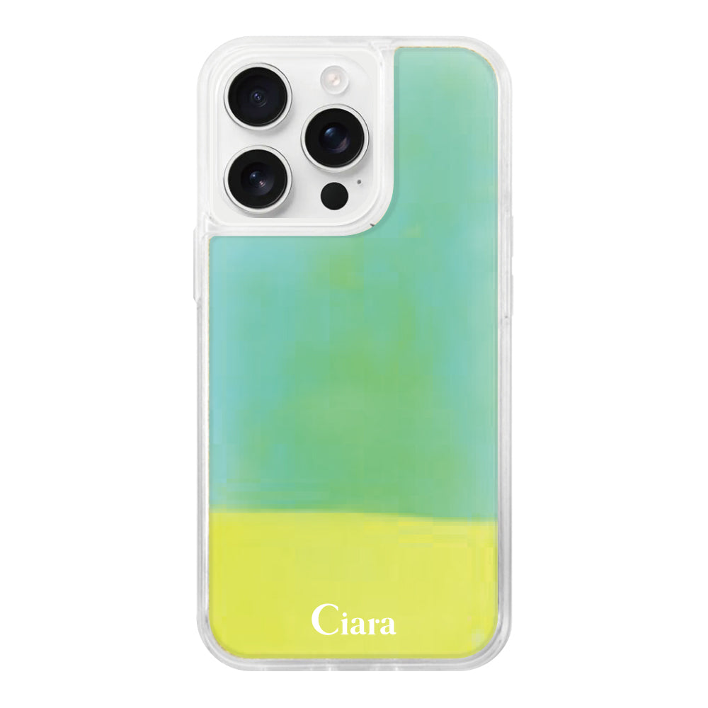 iPhone16ProMaxケース ネオンサンド オイルケース ロゴ イエロー/グリーン