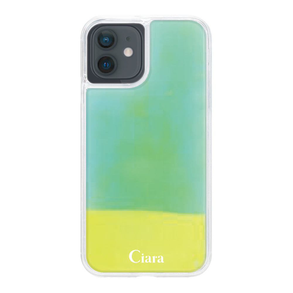 iPhoneXRケース ネオンサンド オイルケース ロゴ イエロー/グリーン