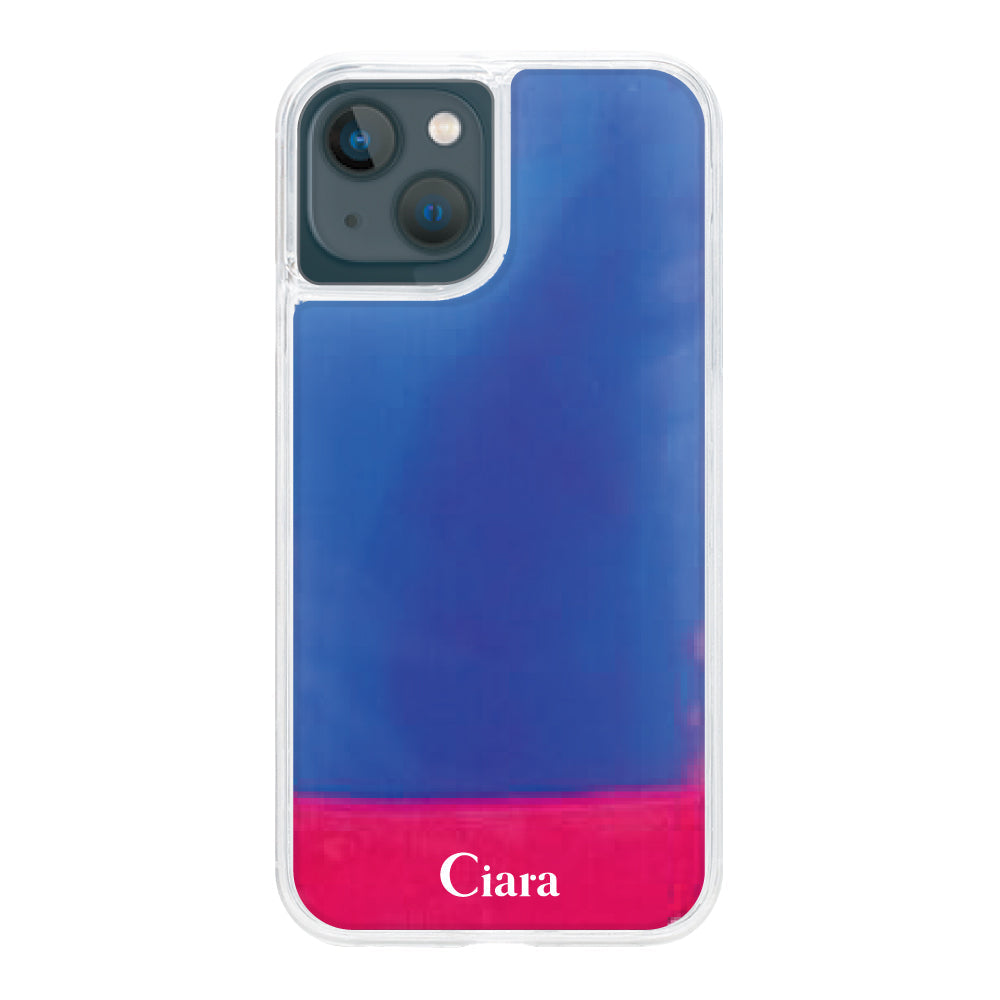 iPhone13miniケース ネオンサンド オイルケース ロゴ ピンク/ブルー