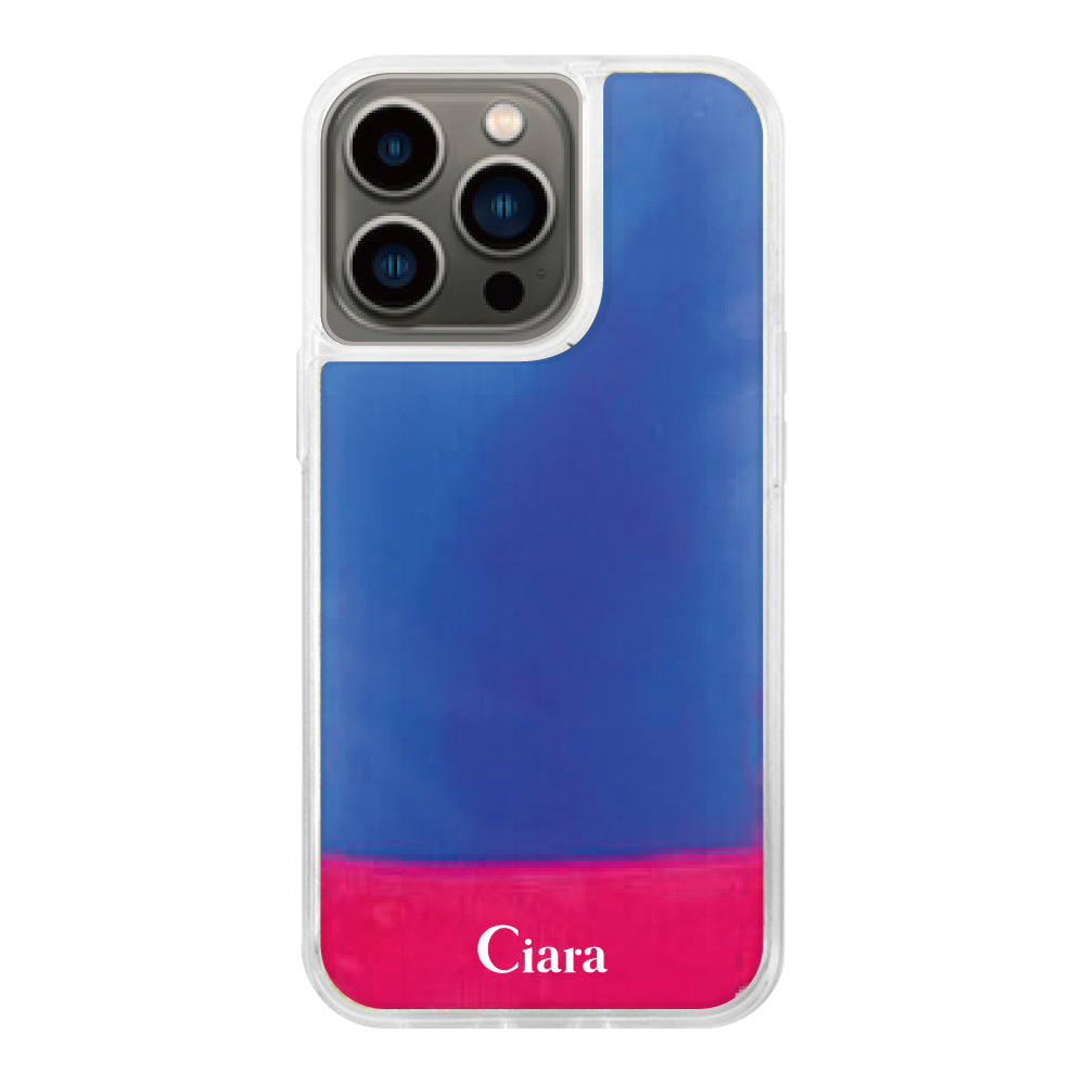 iPhone13Proケース ネオンサンド オイルケース ロゴ ピンク/ブルー