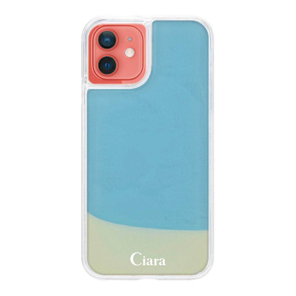 iPhone11ケース ネオンサンド オイルケース ロゴ ホワイト/ブルー