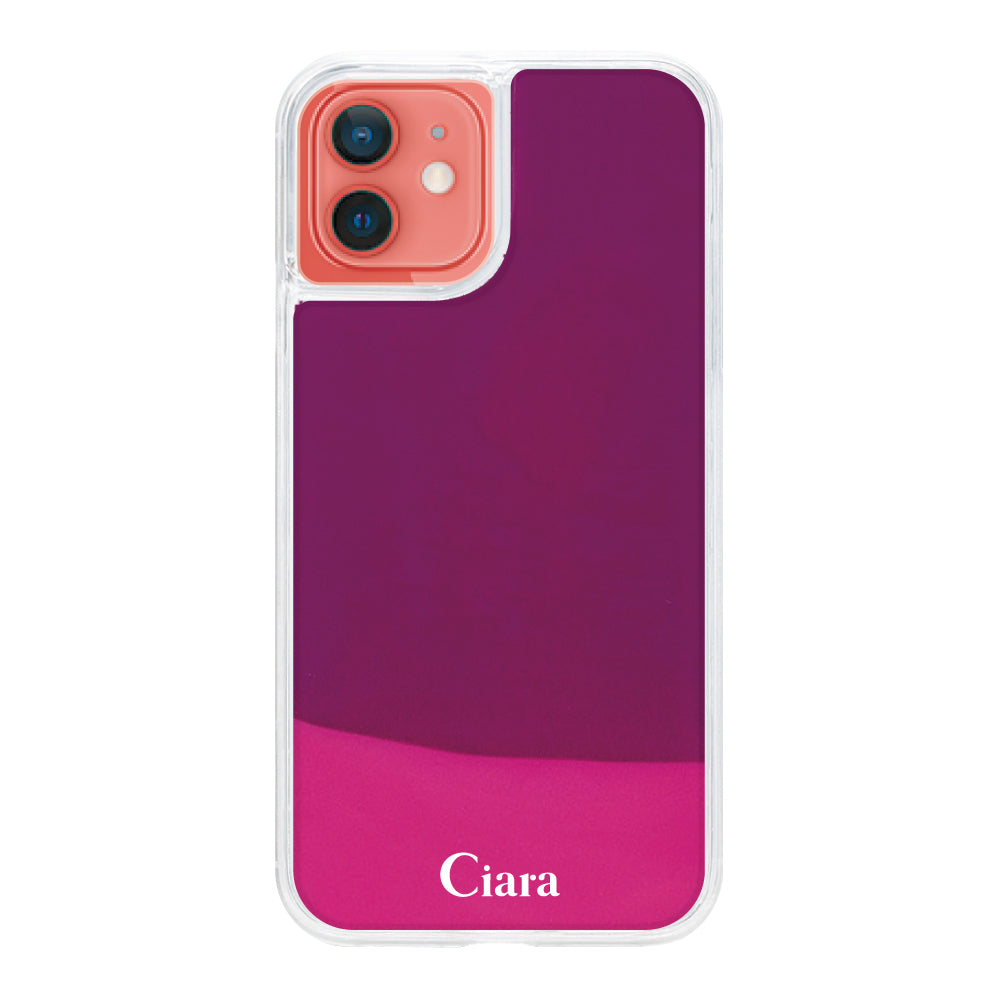iPhone11ケース ネオンサンド オイルケース ロゴ ピンク/パープル