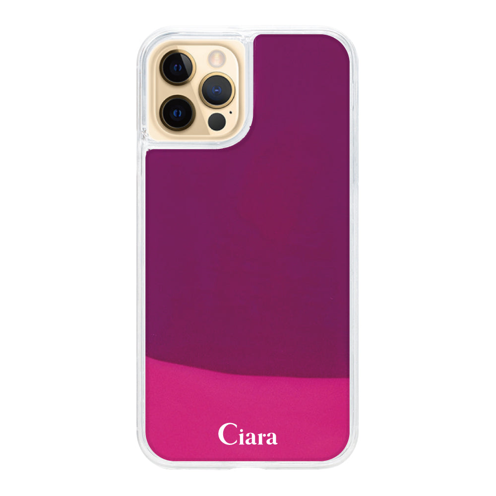 iPhone11ProMaxケース ネオンサンド オイルケース ロゴ ピンク/パープル