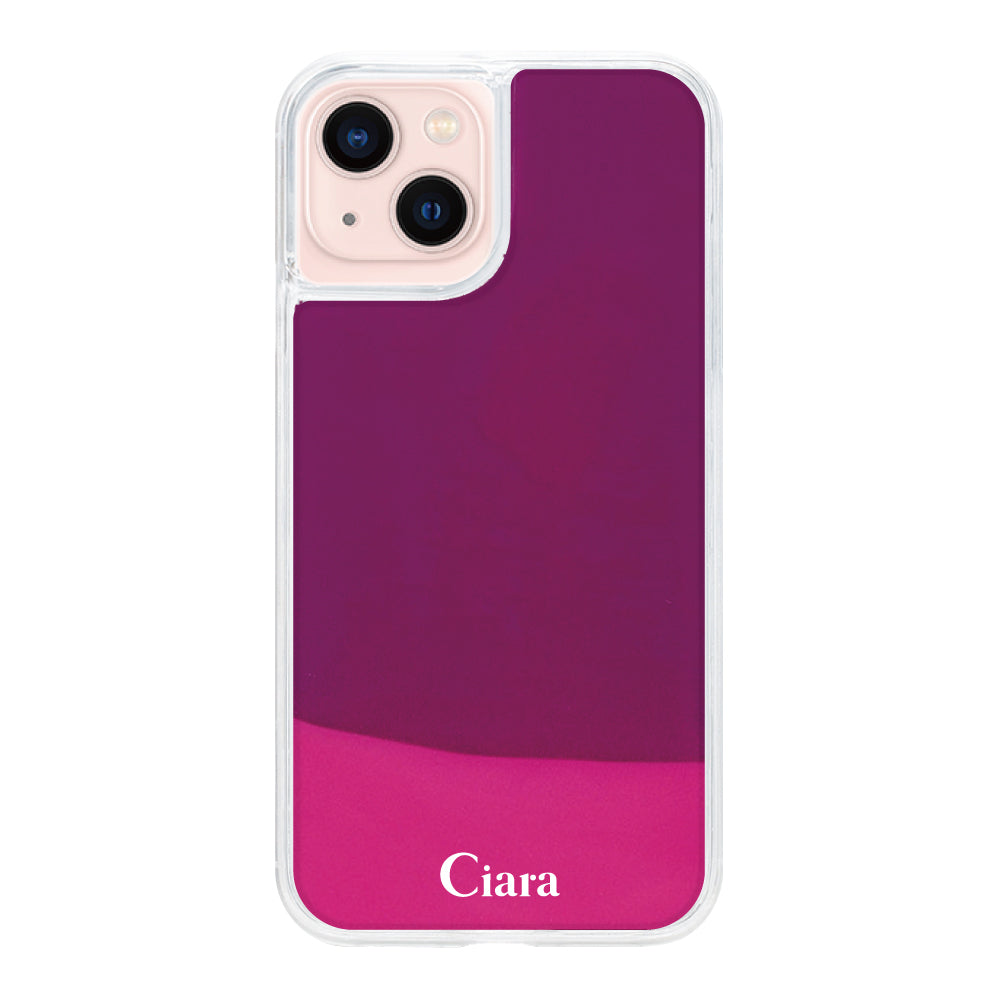 iPhone13ケース ネオンサンド オイルケース ロゴ ピンク/パープル