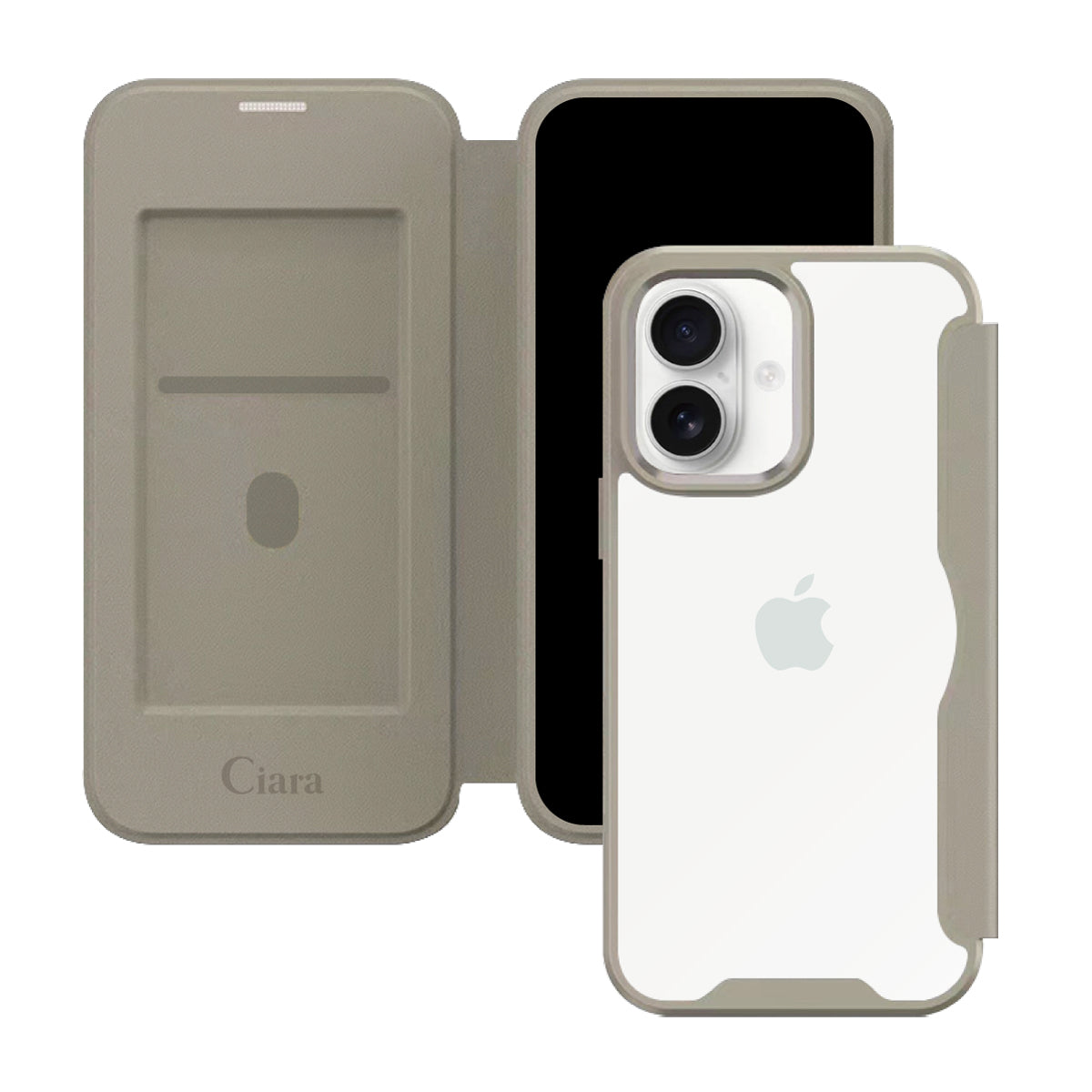 iPhoneケース PUレザーフリップクリア 手帳型カード収納ケース ロゴ