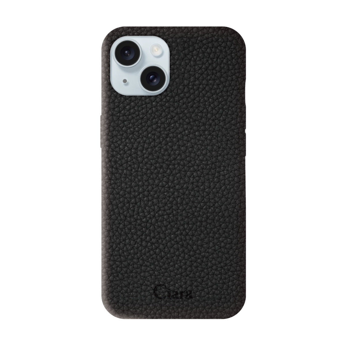 iPhone15Plus/14Plus ペブルグレインPUレザー ロゴ ブラック