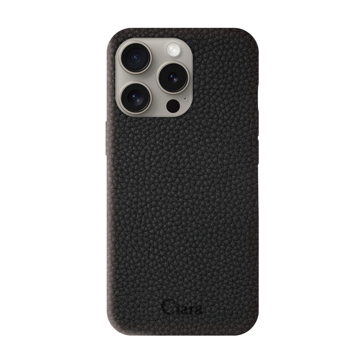 iPhone15Pro ペブルグレインPUレザー ロゴ ブラック