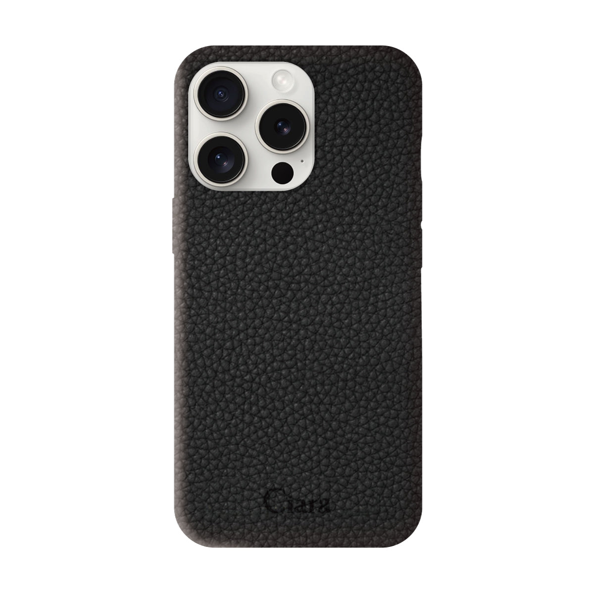 iPhone15ProMax ペブルグレインPUレザー ロゴ ブラック