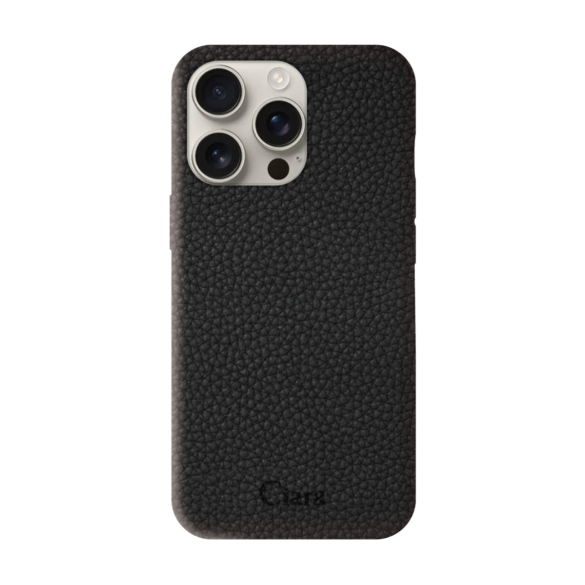 iPhone16Pro ペブルグレインPUレザー ロゴ ブラック