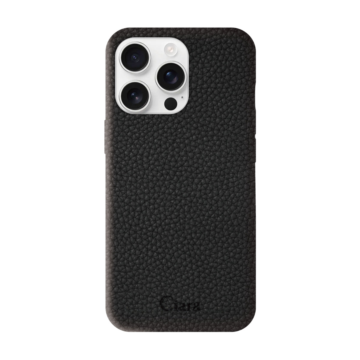 iPhone16ProMax ペブルグレインPUレザー ロゴ ブラック