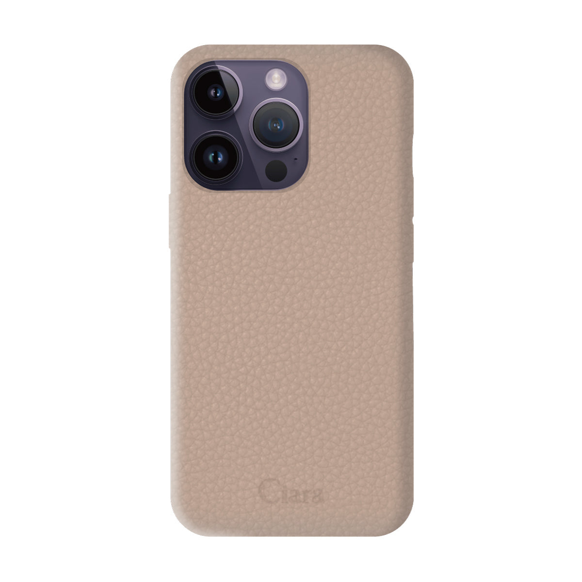 iPhone14ProMax ペブルグレインPUレザー ロゴ ベージュ