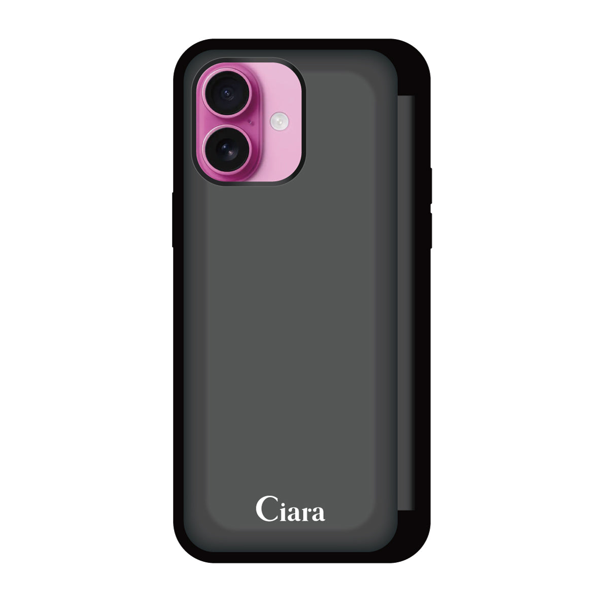 iPhone16Plus バックフリップカード収納ミラー付き カード収納ミラー付きケース ロゴ ブラック
