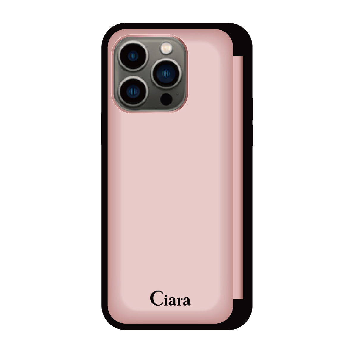 iPhone13Pro バックフリップカード収納ミラー付き カード収納ミラー付きケース ロゴ ピンク
