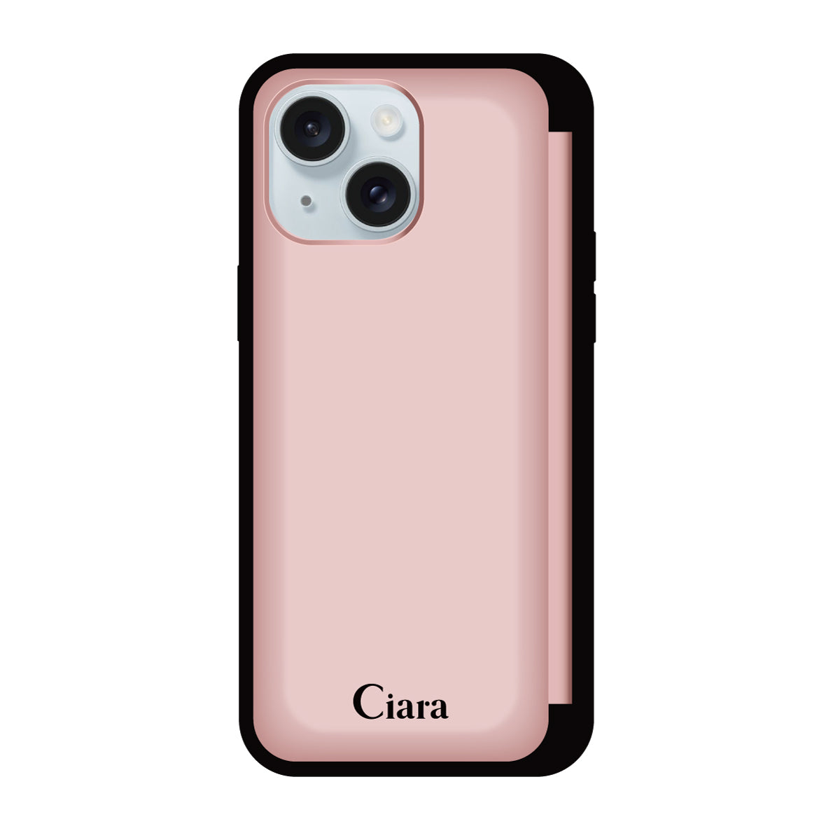 iPhone15Plus/14Plus バックフリップカード収納ミラー付き カード収納ミラー付きケース ロゴ ピンク