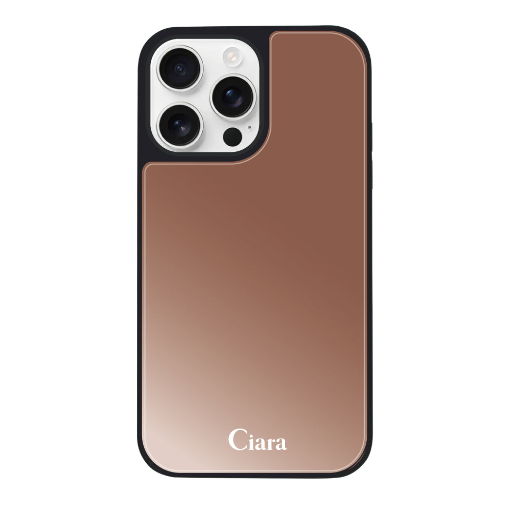 iPhone16ProMaxケース ミラーバンパー ミラー付きケース ロゴ ピンクゴールド