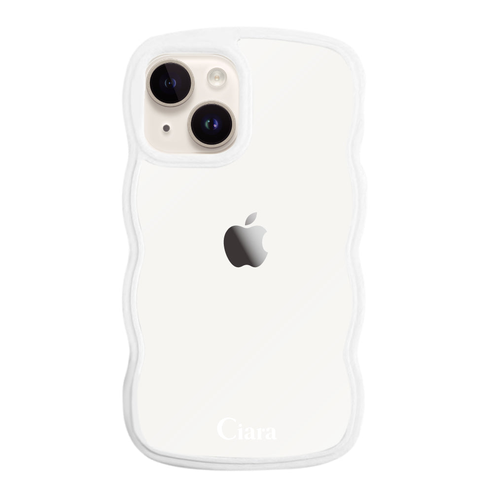iPhone14ケース ウェーブフレーム クリアケース ロゴ ホワイト
