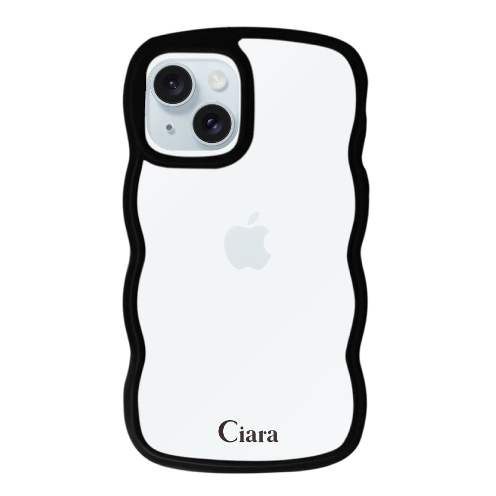 iPhone15Plusケース ウェーブフレーム クリアケース ロゴ ブラック
