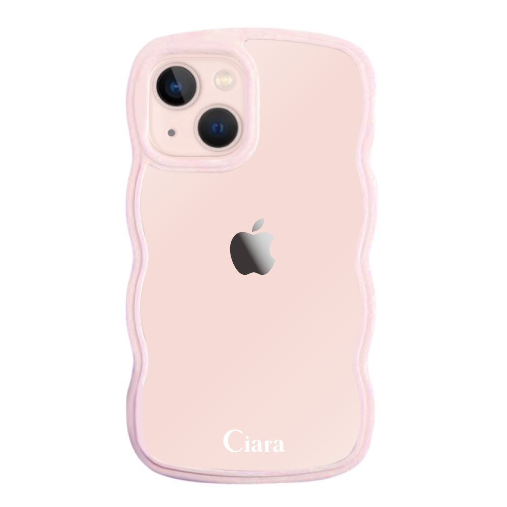 iPhone13ケース ウェーブフレーム クリアケース ロゴ ピンク