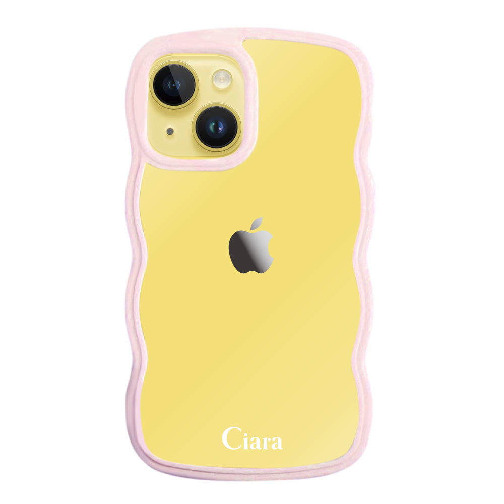 iPhone14Plusケース ウェーブフレーム クリアケース ロゴ ピンク