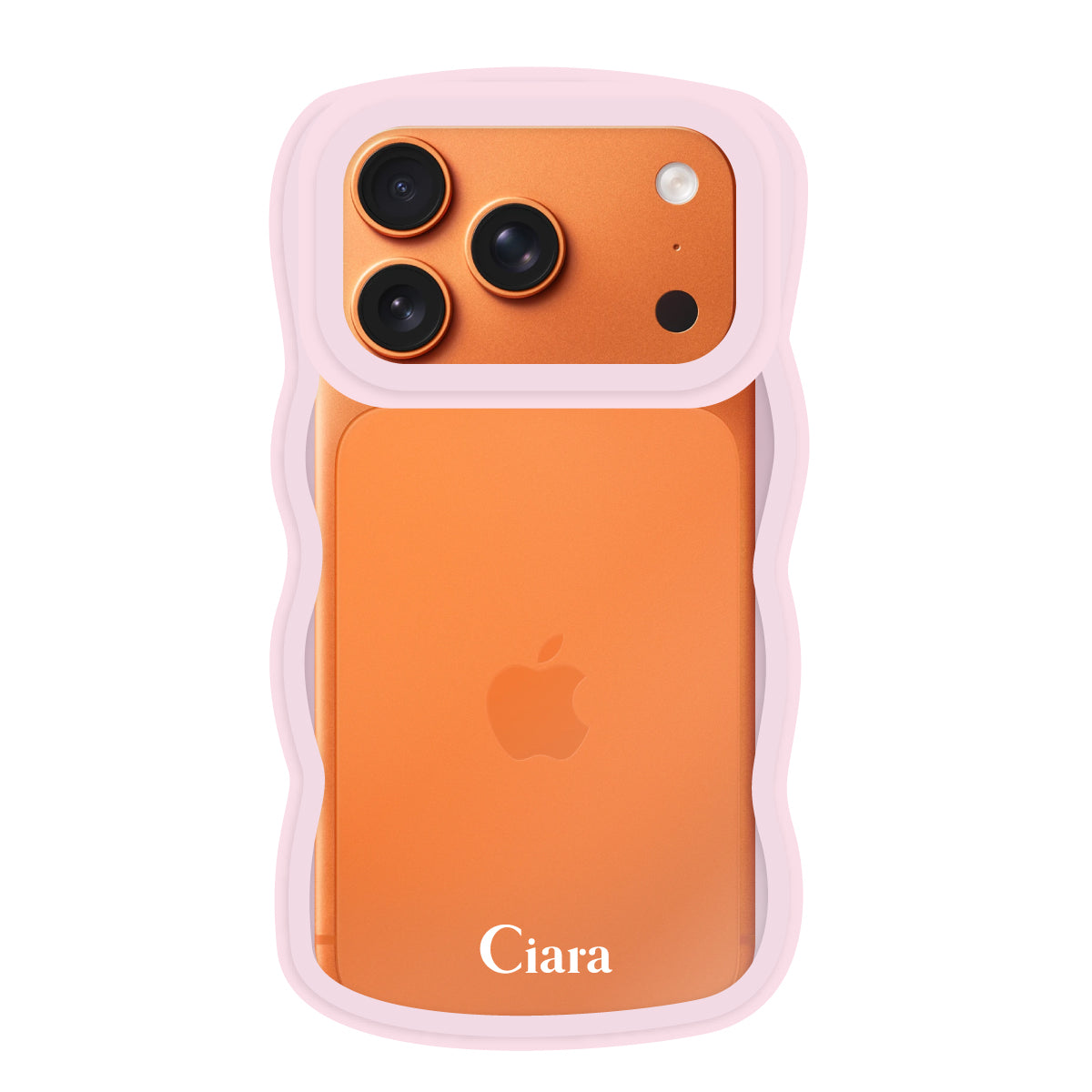 iPhone17ProMax ウェーブフレーム クリアケース ロゴ ピンク