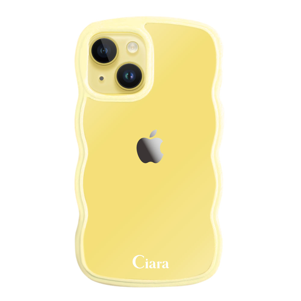 iPhone14Plusケース ウェーブフレーム クリアケース ロゴ イエロー