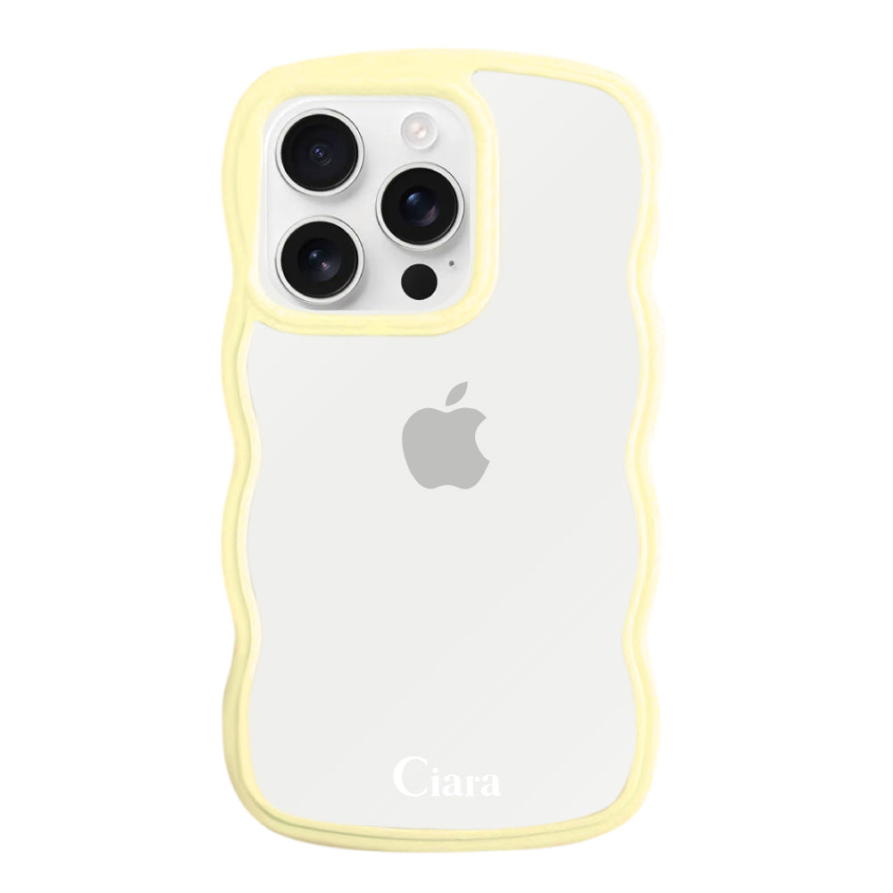 iPhone17ProMax ウェーブフレーム クリアケース ロゴ イエロー