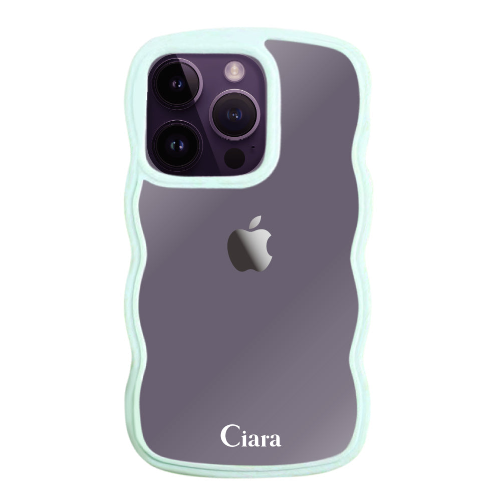 iPhone14ProMaxケース ウェーブフレーム クリアケース ロゴ ブルー