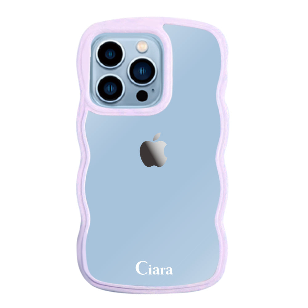 iPhone13ProMaxケース ウェーブフレーム クリアケース ロゴ パープル