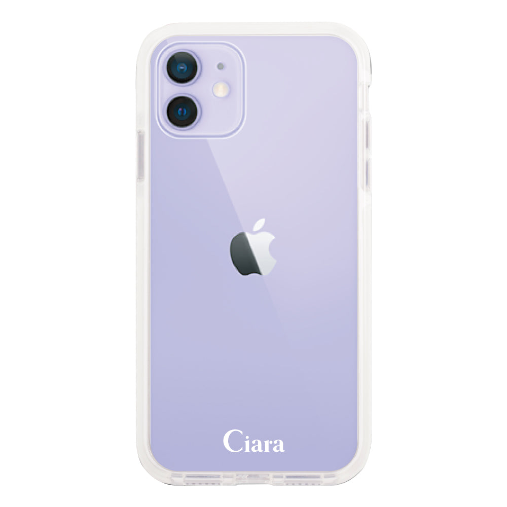 iPhone12/12Pro クッションバンパー 耐衝撃クリアケース ロゴ ホワイト